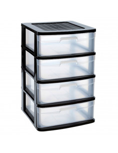 Tradineur - Cajonera Sena 4 cajones sin ruedas, plástico resistente, torre de almanaje multiusos, hogar, negocios, 65 x 39 x 40