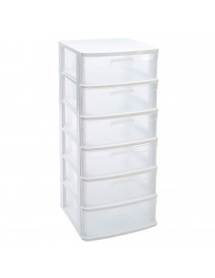 Tradineur - Cajonera de almacenaje Sena con 6 cajones opacos, plástico, torre de ordenación multiusos, hogar, 96,5 x 40 x 39 cm,