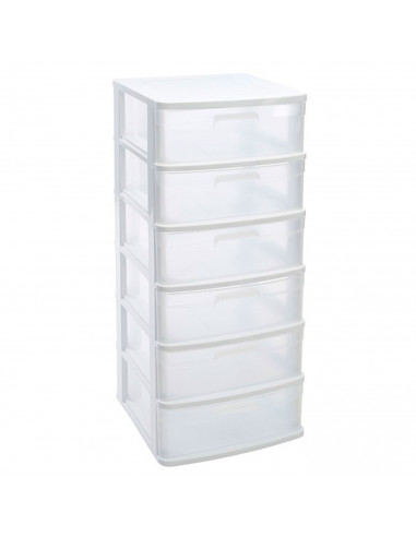 Tradineur - Cajonera de almacenaje Sena con 6 cajones opacos, plástico, torre de ordenación multiusos, hogar, 96,5 x 40 x 39 cm,