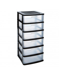 Tradineur - Cajonera de almacenaje Sena, 6 cajones opacos, plástico, torre de ordenación multiusos, hogar, 96,5 x 40 x 39 cm, ne