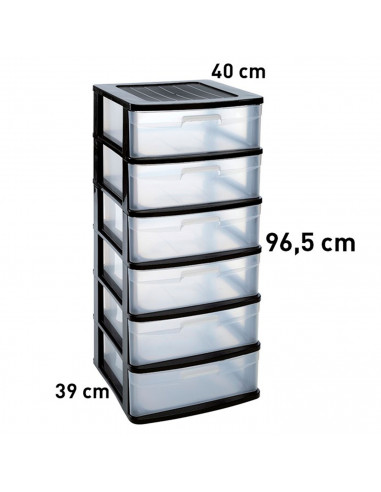 Tradineur - Cajonera de almacenaje Sena, 6 cajones opacos, plástico, torre de ordenación multiusos, hogar, 96,5 x 40 x 39 cm, ne