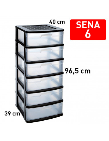 Tradineur - Cajonera de almacenaje Sena, 6 cajones opacos, plástico, torre de ordenación multiusos, hogar, 96,5 x 40 x 39 cm, ne