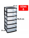 Tradineur - Cajonera de almacenaje Sena, 6 cajones opacos, plástico, torre de ordenación multiusos, hogar, 96,5 x 40 x 39 cm, ne