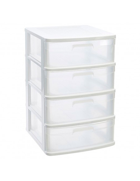 Tradineur - Cajonera almacenaje Sena con 4 cajones opacos, plástico, torre de ordenación multiusos, hogar, 65 x 40 x 39 cm, blan Tradineur - Cajonera almacenaje Sena con 4 cajones opacos, plástico, torre de ordenación multiusos, hogar, 65 x 40 x 39 cm, blan