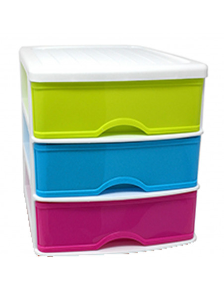 Tradineur - Cajonera de sobremesa con 3 cajones multicolor, plástico, torre de almacenaje multiusos, ordenación, hogar, 26 x 27 Tradineur - Cajonera de sobremesa con 3 cajones multicolor, plástico, torre de almacenaje multiusos, ordenación, hogar, 26 x 27