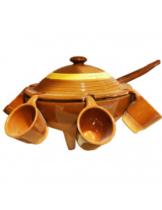 Tradineur - Juego de queimada de barro con tapa 6 tazas y cucharón, artesanía gallega tradicional, fabricado a mano, marrón, ide
