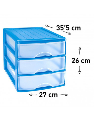 Tradineur - Cajonera sobremesa plástico con 3 cajones transparentes, torre de almacenaje multiusos, ordenación, hogar, 26 x 27 x