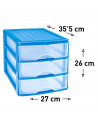 Tradineur - Cajonera sobremesa plástico con 3 cajones transparentes, torre de almacenaje multiusos, ordenación, hogar, 26 x 27 x