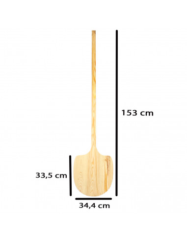 Tradineur -  Pala de madera para pan y pizzas, superficie de 34,4 x 33,5, mango largo, ideal para hornos de leña profundos, pana