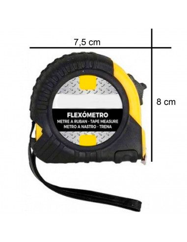 Flexómetro de 7,5 metros de plástico, recubrimiento de goma, ergonómica, freno de seguridad, un clip de sujeción para el cinturó