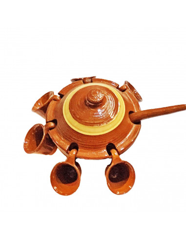 Tradineur - Mini Juego de queimada de barro artesanal, modelo mini individual, artesanía tradicional gallega, incluye cuenco, 6