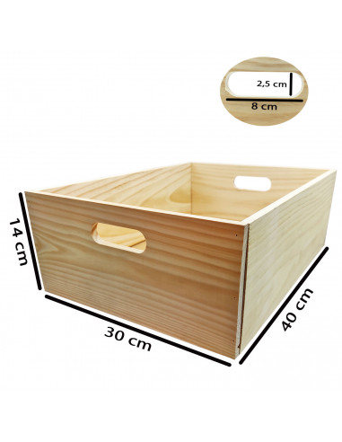 Caja de almacenamiento con asas, madera, caja rectangular decorativa, almacenaje documentos, juguetes, herramientas, comida, rop