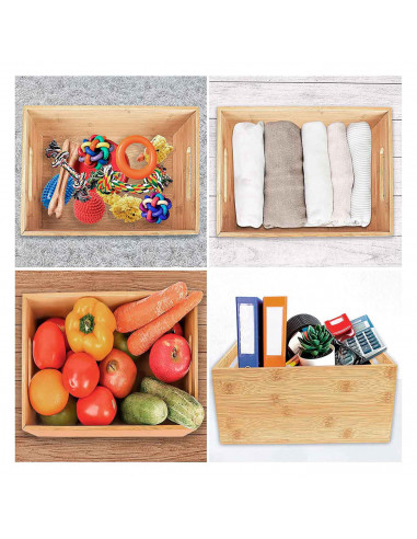 Caja de almacenamiento con asas, madera, caja rectangular decorativa, almacenaje documentos, juguetes, herramientas, comida, rop