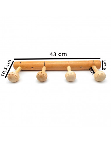 Perchero de madera 4 pomos para pared, soporte clásico de abrigos, sombreros para recibidor, dormitorio, 5 x 43 x 10,5 cm