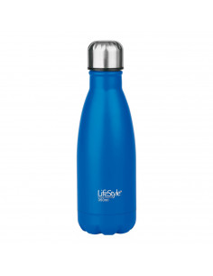 Botella termo con 350 ml de capacidad de color azul y 23 cm de alto. Termo para bebidas con 350 ml de capacidad y 23 cm de alto.
