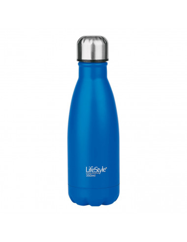 Botella termo con 350 ml de capacidad de color azul y 23 cm de alto. Termo para bebidas con 350 ml de capacidad y 23 cm de alto.