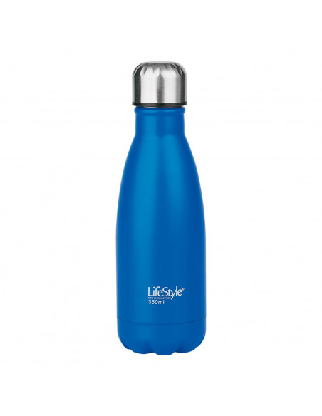 Botella termo con 350 ml de capacidad de color azul y 23 cm de alto. Termo para bebidas con 350 ml de capacidad y 23 cm de alto.
