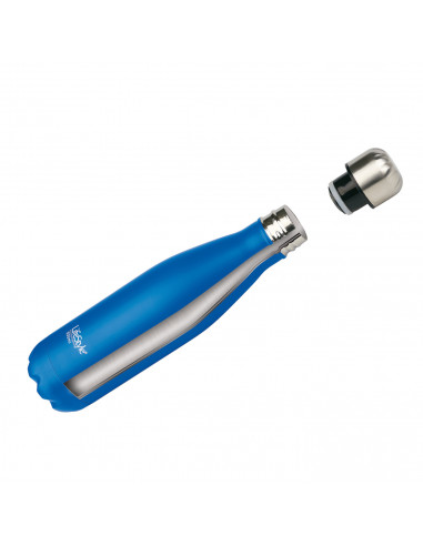 Botella termo con 350 ml de capacidad de color azul y 23 cm de alto. Termo para bebidas con 350 ml de capacidad y 23 cm de alto.