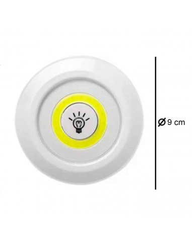 Set de 3 luces de auxiliar COB con mando a distancia, 3 pilas "AAA" (No incluidas). Luz de 9 cm de diámetro.