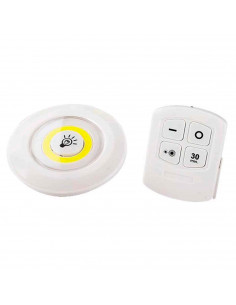 Luz auxiliar COB con mando a distancia color blanco, 3 pilas "AAA" (No incluidas). Luz de 9 cm de diámetro.