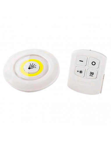 Luz auxiliar COB con mando a distancia color blanco, 3 pilas "AAA" (No incluidas). Luz de 9 cm de diámetro.