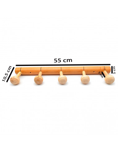 Tradineur - Perchero de madera 5 pomos para pared, soporte clásico de abrigos, sombreros para recibidor, dormitorio, 5 x 55 x 10