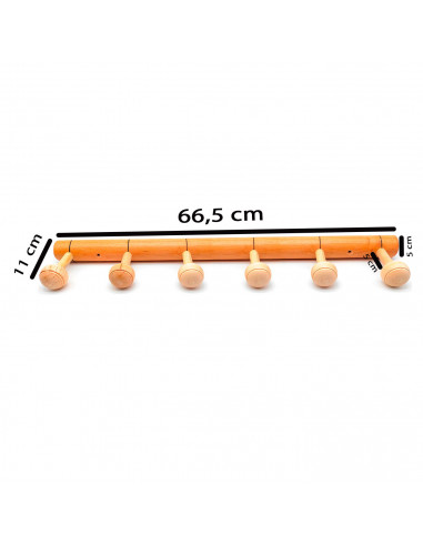 Tradineur - Perchero de madera 6 pomos para pared, soporte clásico de abrigos, sombreros para recibidor, dormitorio, 5 x 66,5 x