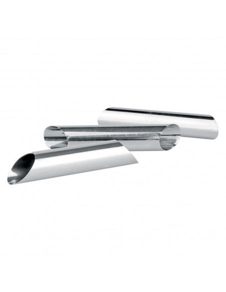 Pack de 3 moldes para canutillos de acero inoxidable de 12 x 3,5 cm. Conjunto de 3 moldeadores de canutillos o cañas de acero in
