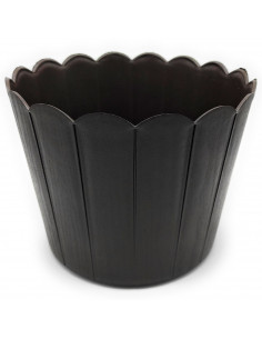 Tradineur - Maceta de plástico redonda, diseño rústico, recipiente, macetero para plantas, flores, jardín, balcón (Marrón oscuro