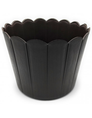 Tradineur - Maceta de plástico redonda, diseño rústico, recipiente, macetero para plantas, flores, jardín, balcón (Marrón oscuro