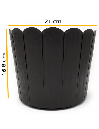 Tradineur - Maceta de plástico redonda, diseño rústico, recipiente, macetero para plantas, flores, jardín, balcón (Marrón oscuro