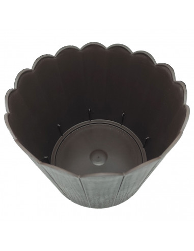 Tradineur - Maceta de plástico redonda, diseño rústico, recipiente, macetero para plantas, flores, jardín, balcón (Marrón oscuro