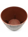 Tradineur - Maceta redonda de plástico, diseño de barril, recipiente, macetero para plantas, flores, jardín, balcón (Marrón oscu