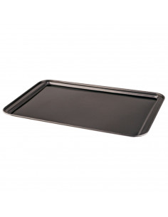 Tradineur - Bandeja de horno llana galletera de acero antiadherente, soporta hasta 250 ºC, apta para lavavajillas (Gris, 42 x 28