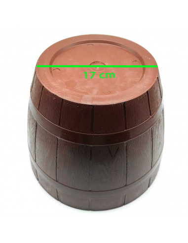 Tradineur - Maceta redonda de plástico, diseño de barril, recipiente, macetero para plantas, flores, jardín, balcón (Marrón oscu