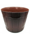 Tradineur - Maceta redonda con diseño de barril, plástico, recipiente, macetero para plantas, flores, jardín, balcón (Marrón osc