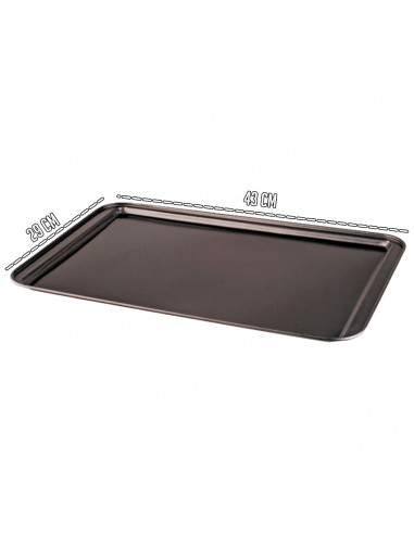 Tradineur - Bandeja de horno llana galletera de acero antiadherente, soporta hasta 250 ºC, apta para lavavajillas (Gris, 42 x 28