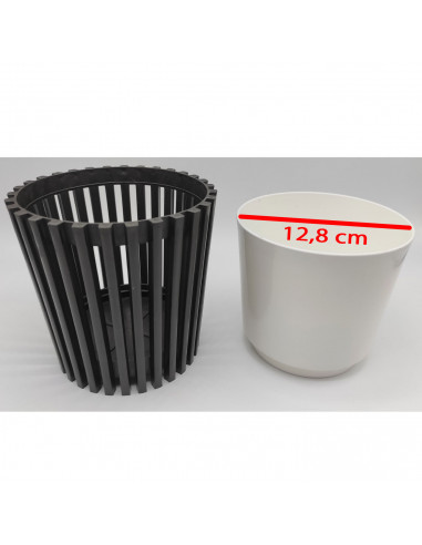 Tradineur - Maceta a rayas redonda de plástico con recipiente interior, macetero para plantas, flores, jardín, balcón, 14 x 15 c