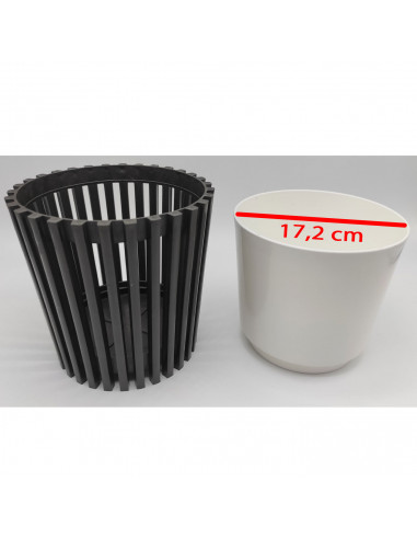 Tradineur - Maceta de plástico a rayas redonda con recipiente interior, macetero para plantas, flores, jardín, balcón, 19 x 19,5