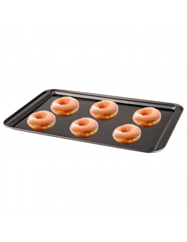 Tradineur - Bandeja de horno llana galletera de acero antiadherente, soporta hasta 250 ºC, apta para lavavajillas (Gris, 42 x 28