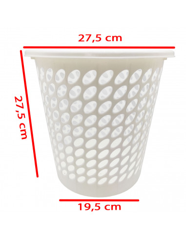 Tradineur - Papelera de plástico, modelo Lea, forma cilíndrica, cubo de basura para oficina, despacho, estudio (Blanco, 27,5 x 2