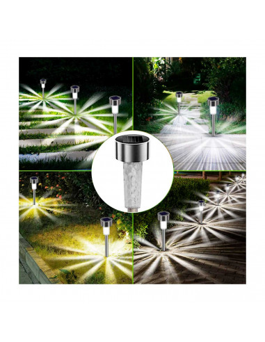 Tradineur - Antorcha de jardín de acero inoxidable, luz solar, lámpara solar recargable para césped, patio, paseos, decoración e