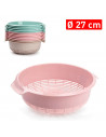 Tradineur - Escurreverduras de plástico con asas, colador, cesta de drenaje de frutas, verduras, pasta, cocina, Ø 27 cm, color a