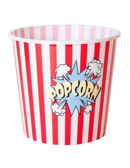 Tradineur - Cubo de palomitas redondo de plástico, recipiente reutilizable para cine en casa, fiestas, celebraciones (Rojo y bla