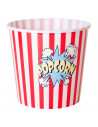 Tradineur - Cubo de palomitas redondo de plástico, recipiente reutilizable para cine en casa, fiestas, celebraciones (Rojo y bla