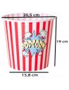 Tradineur - Cubo de palomitas redondo de plástico, recipiente reutilizable para cine en casa, fiestas, celebraciones (Rojo y bla