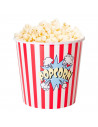 Tradineur - Cubo de palomitas redondo de plástico, recipiente reutilizable para cine en casa, fiestas, celebraciones (Rojo y bla