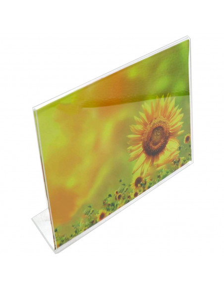 Tradineur - Portafotos, soporte para fotos de plástico transparente, sobremesa, marco para fotografías, oficinas, hogar (Horizon