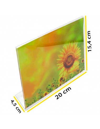 Tradineur - Portafotos, soporte para fotos de plástico transparente, sobremesa, marco para fotografías, oficinas, hogar (Horizon