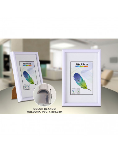 Tradineur - Portafotos, marco, soporte de sobremesa de pvc para fotografías, oficinas, negocios, decoración del hogar, blanco, 1